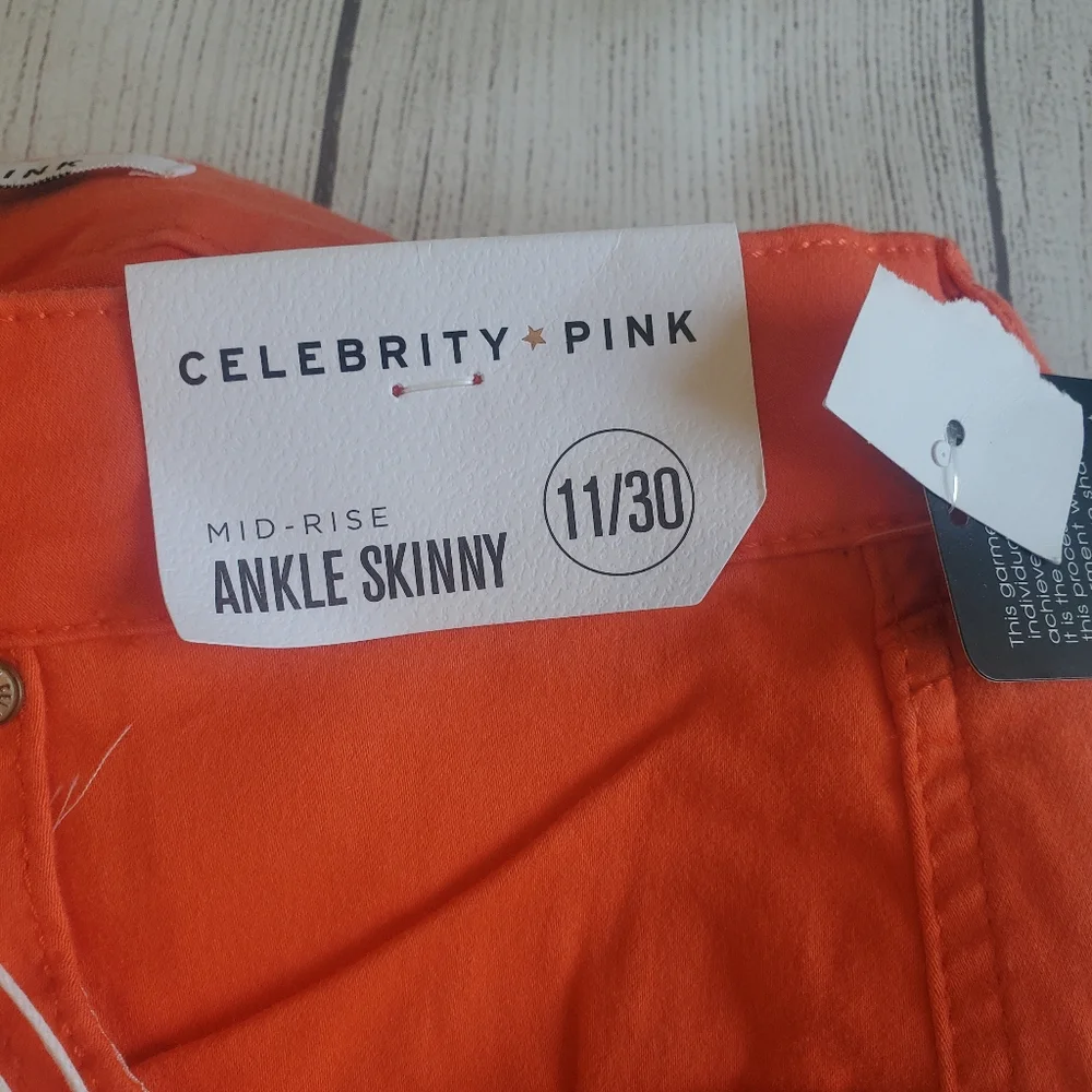 NWT celebrity Pink mid rise orange skinny pants size 11 - Picture 2 of 11